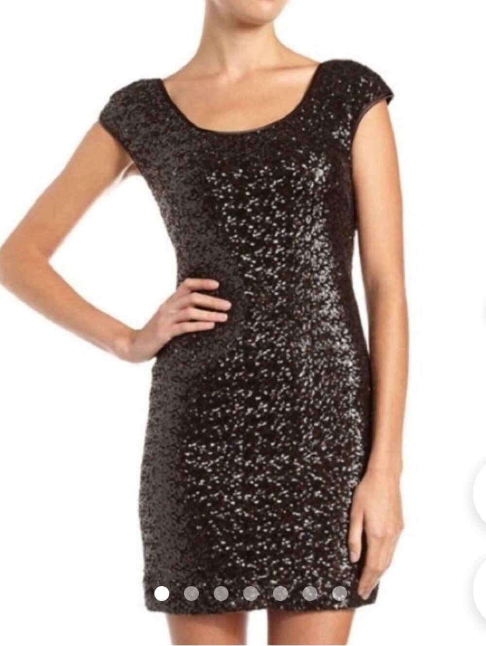 NWT Szize 12 Brown/Black Cap Sleeve Fully Sequin Keyhole Back Cocktail by Muse